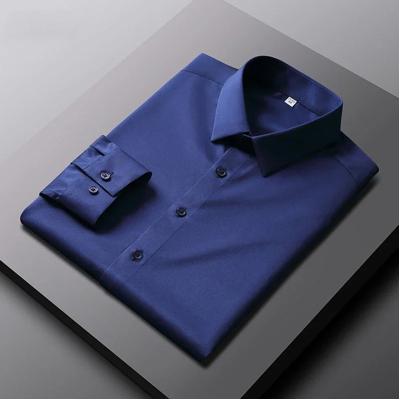 Men's Casual and Fashionable Long Sleeved Solid Color Shirt Non
