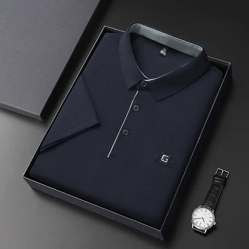 New Men's Business Casual Short Sleeved Shirt with Badge Solid Color