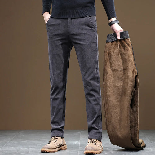 2024 New Winter Fleece Warm Corduroy Pants Men Business Fashion Slim
