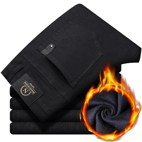 Winter New 2025 Fleece Pants Men's Thick Slim Elastic Business Casual