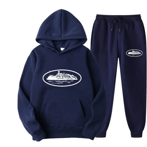 NICE Loose Unisex Fleece-lined Printed Sweatshirt Hoodie Set Devil
