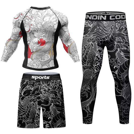 Men Tracksuit MMA No Gi Rashguard Jiu Jitsu T-shirt+Pants Boxing