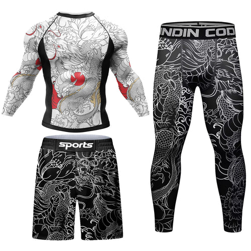 Men Tracksuit MMA No Gi Rashguard Jiu Jitsu T-shirt+Pants Boxing
