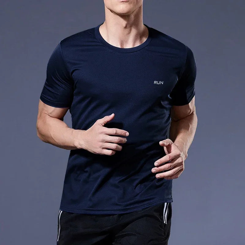 Summer High Elastic t-Shirt Men Breathable Ice Silk t Shirt Short