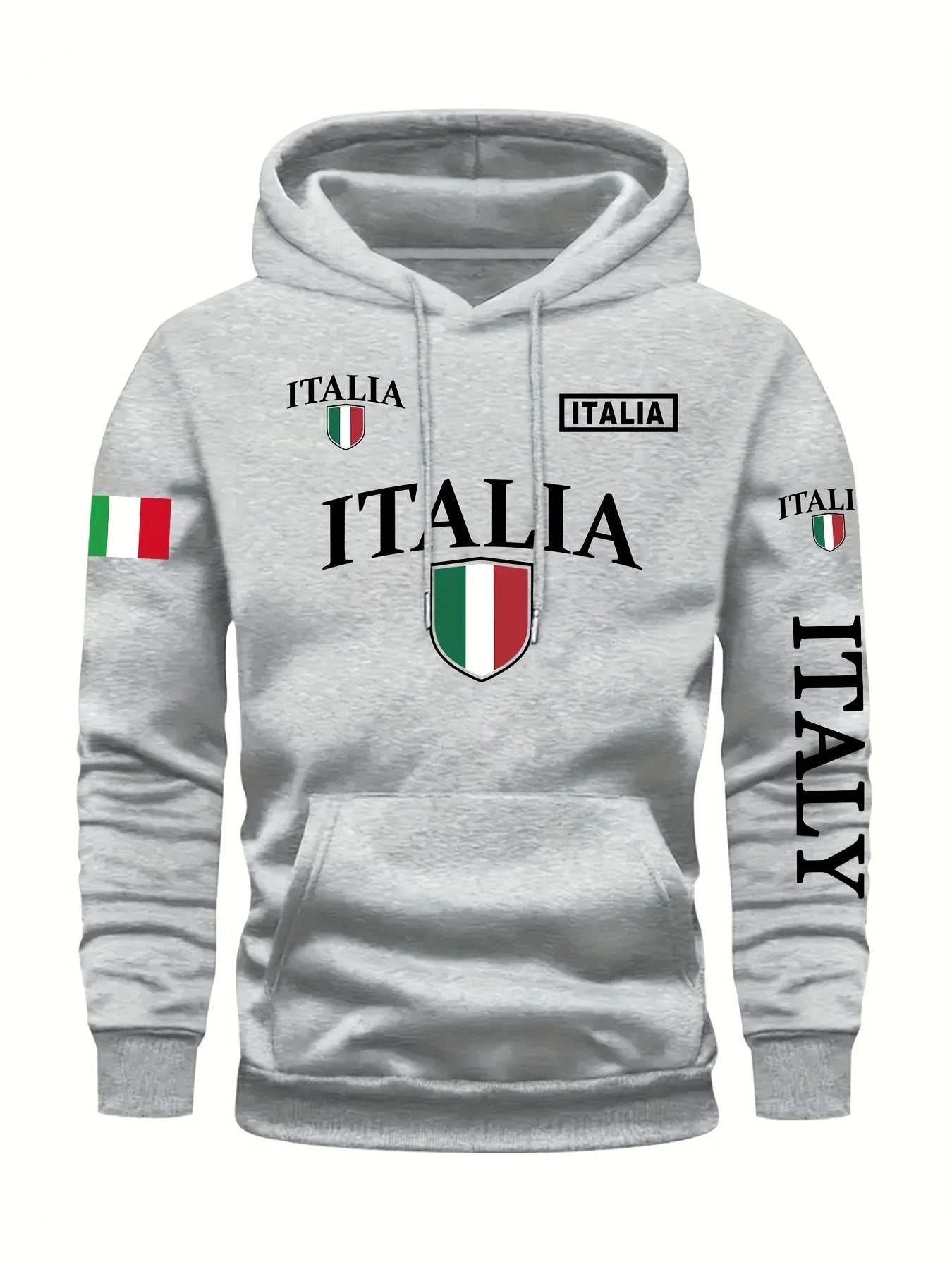 Men's Italy Flag Shield Bold ITALY Letter Print Hoodie Grey Casual