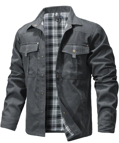 Men's Jackets Spring Flannel Lined Shirt Coat Shacket Casual Snap