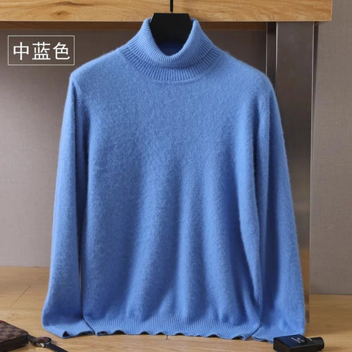Men's 100% pure Mink velvet Cashmere Sweater High Lapels Pullovers