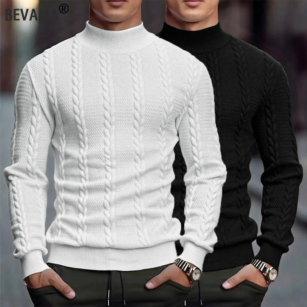 Men's Knitted High Collar Sweater Casual Vintage Twist Knitwear