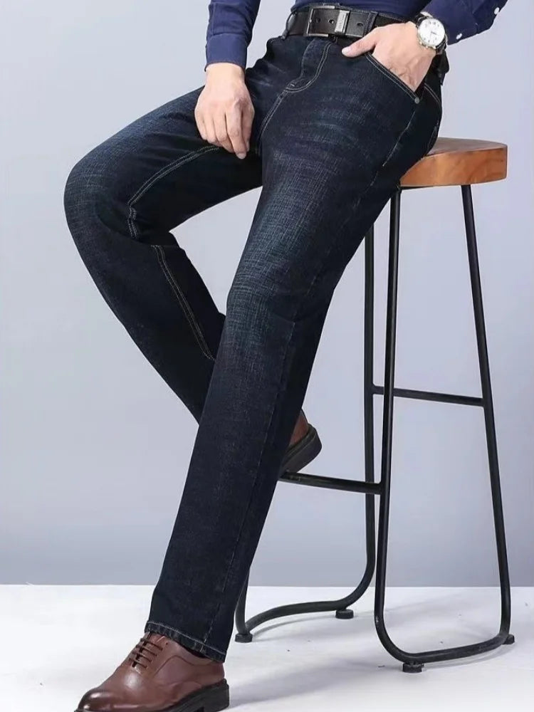 Men's Comfortable Soft Business Casual Denim Trousers Slim Fit