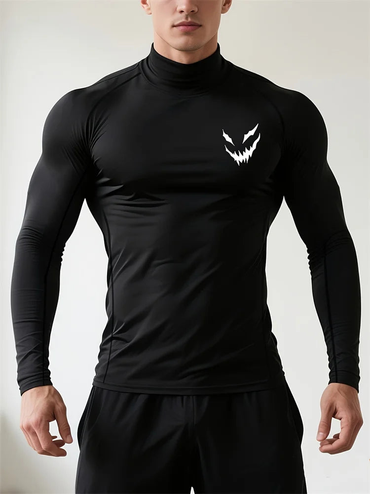 Men's Smiling Face Print Quick-drying Tight Long-sleeved T-shirt