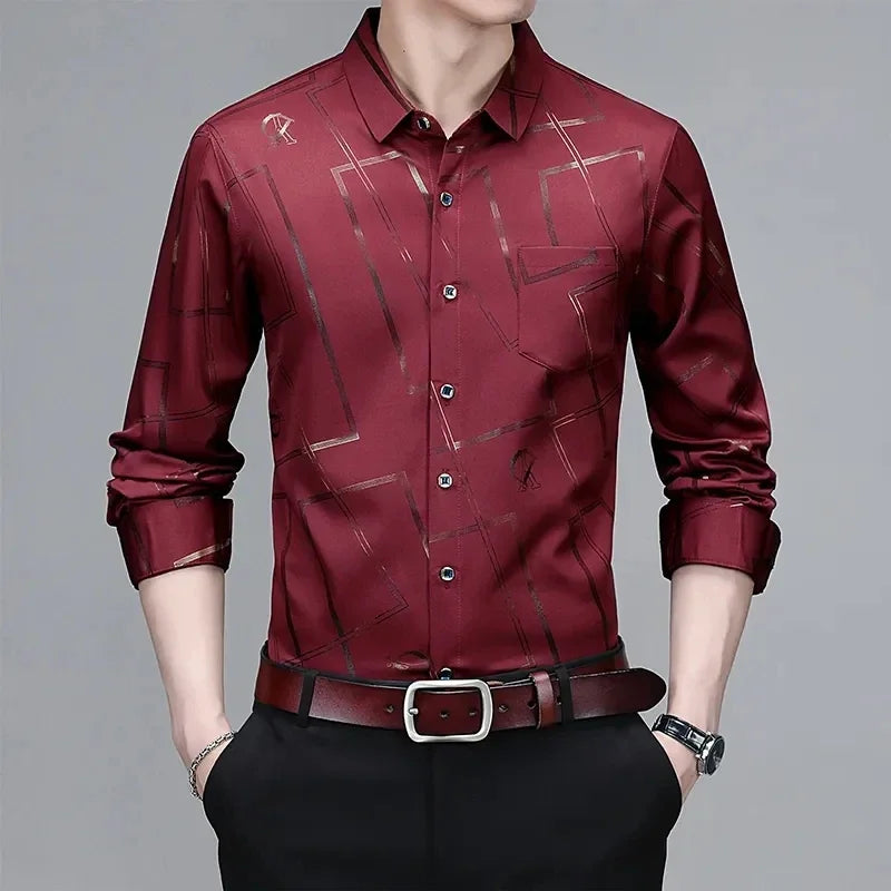 Men's Casual and Fashionable Long Sleeved Printed Shirt, Non Ironing
