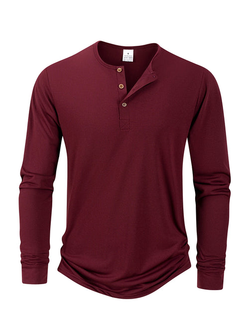 Men's T Shirt Autumn Button Long Sleeve Henley Neck T-Shirt Solid