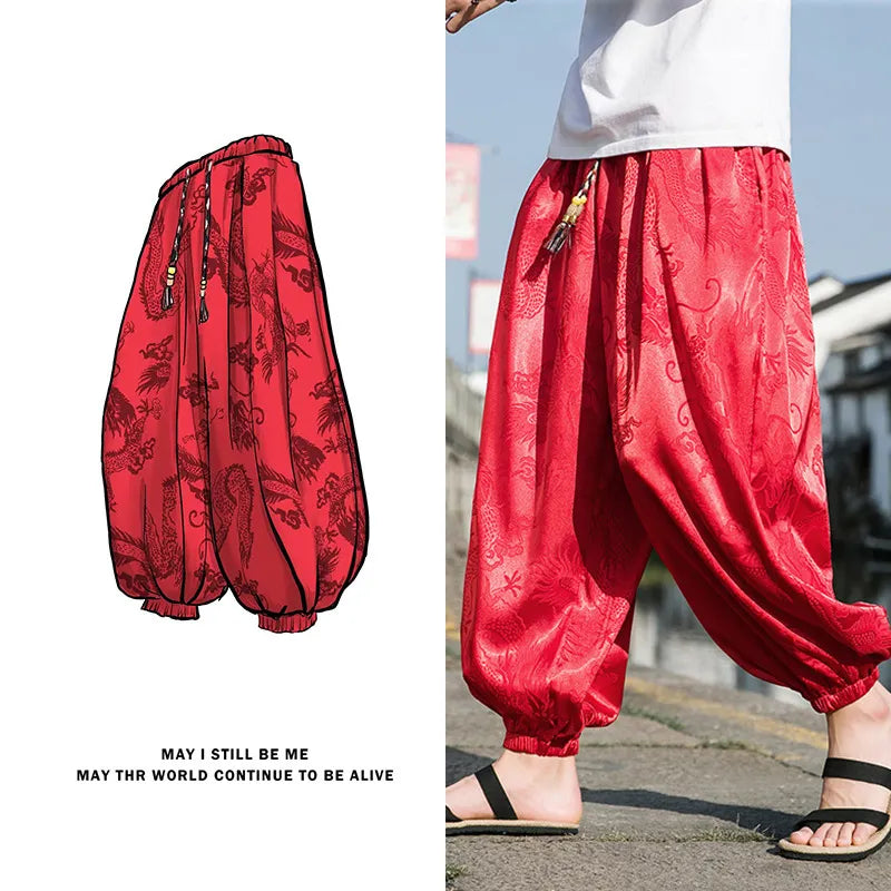 FGKKS 2023 Outdoor Brand Pants For Men Lce Silk Dragon Dark Flower