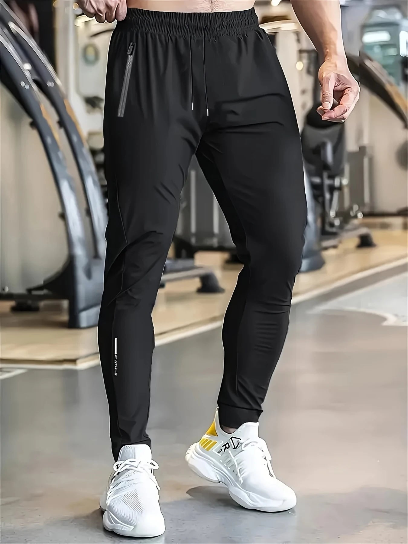 Men's High Elastic Zipper Pocket Trousers Lightweight Drawstring