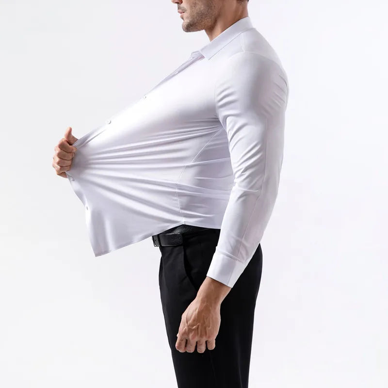 100 KG Non-Iron Four-way stretch Men's Long Sleeve Shirt Silky Foreign
