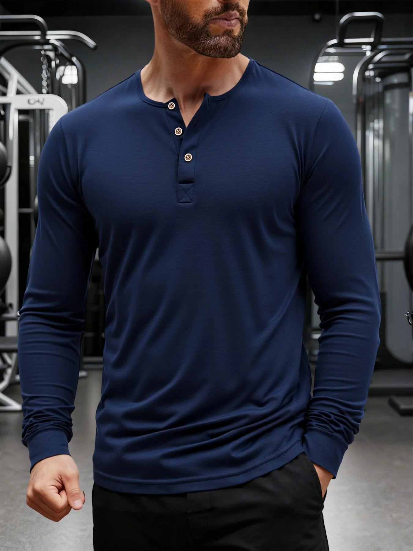 Men's T Shirt Autumn Button Long Sleeve Henley Neck T-Shirt Solid