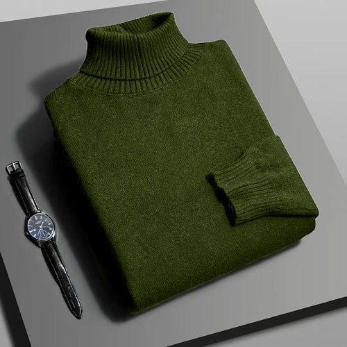 Autumn Mens High Quality Knitted Turtleneck Sweater Slim Fit Long