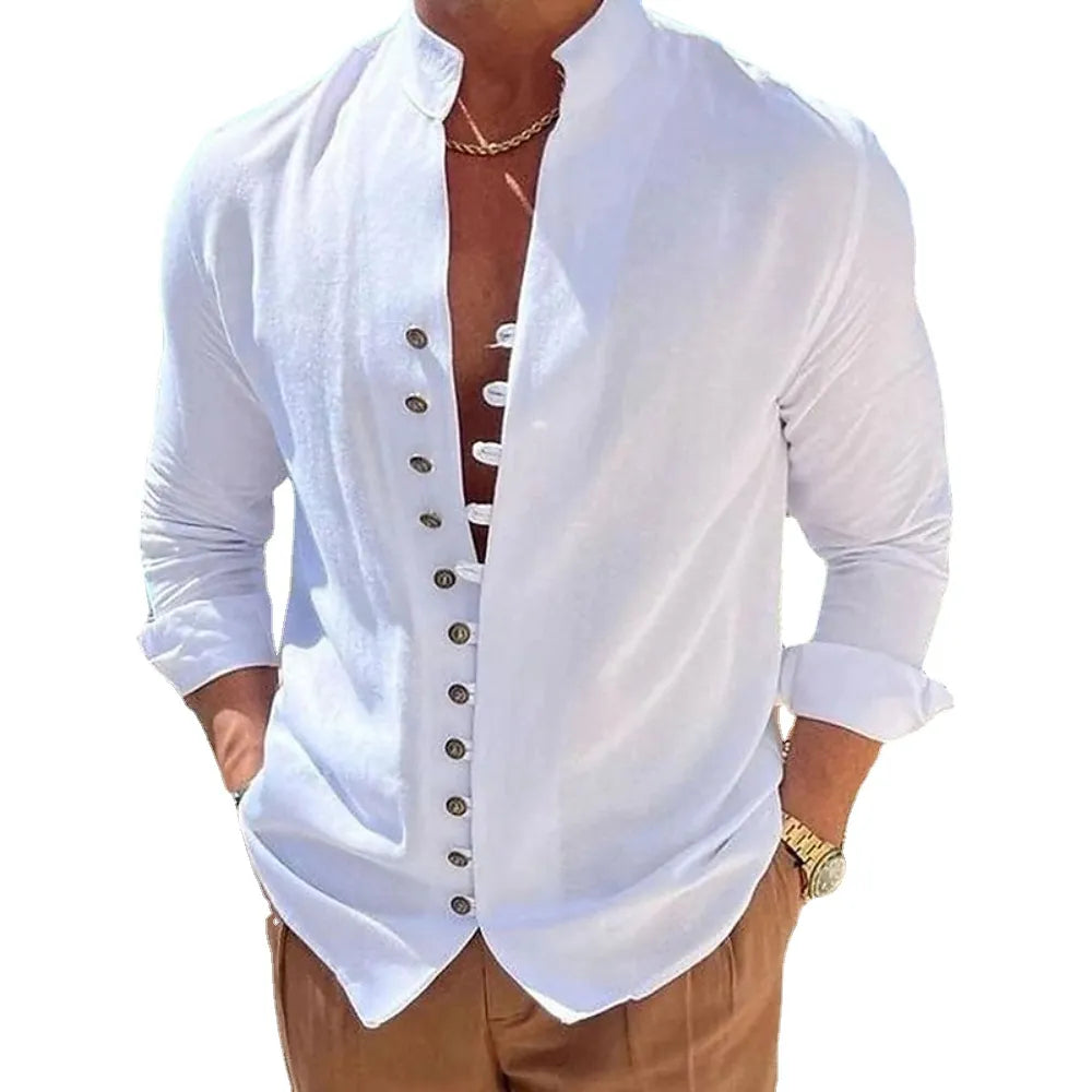New Spring Autumn casual shirt loose Men's Solid Color Long Sleeve
