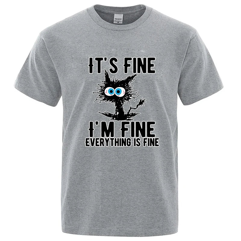Men's High Quality T-shirt 100% Cotton Funny Cool Cat Printed T-shirt