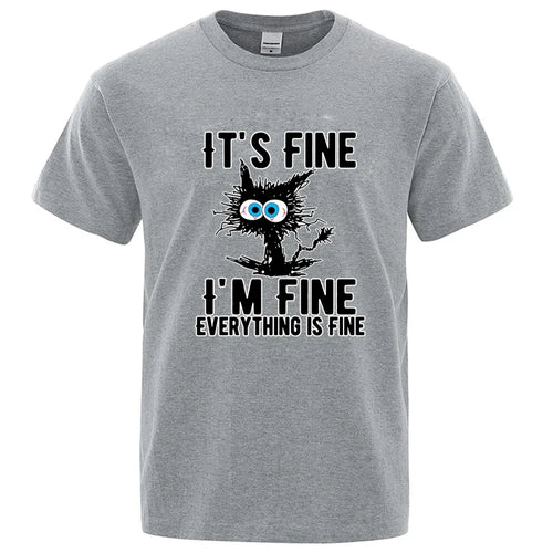 Men's High Quality T-shirt 100% Cotton Funny Cool Cat Printed T-shirt