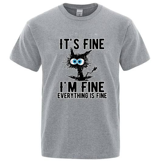 Men's High Quality T-shirt 100% Cotton Funny Cool Cat Printed T-shirt