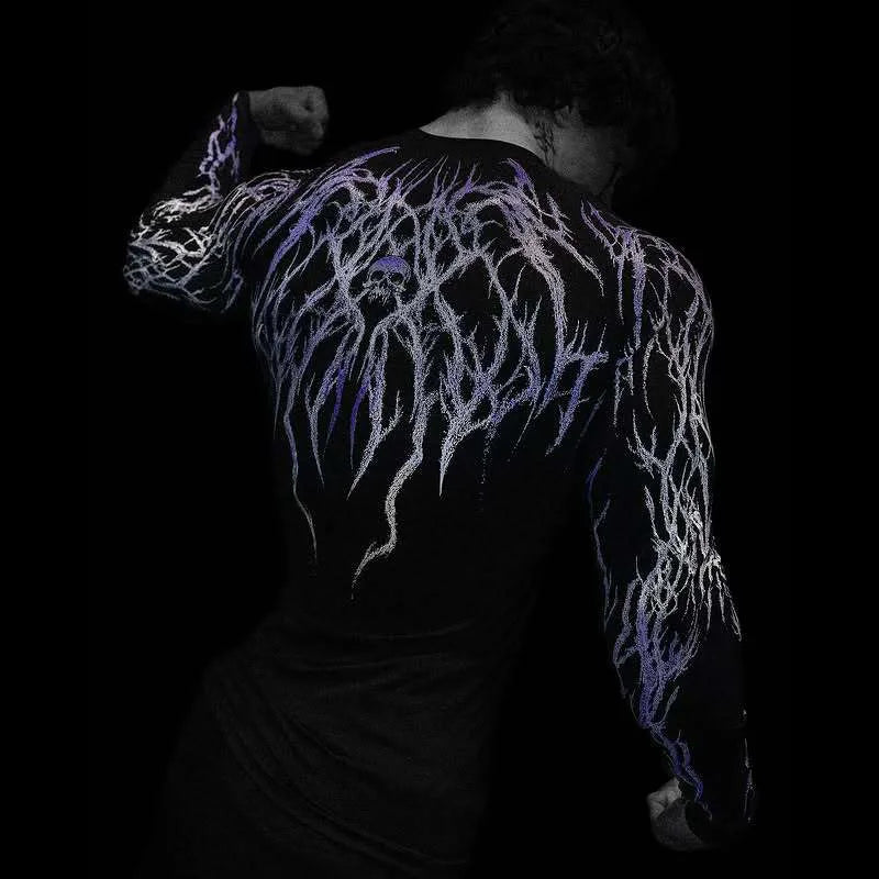 Men's Compression Sports Shirt  Gothic Lightning Print GYM Fitness Top