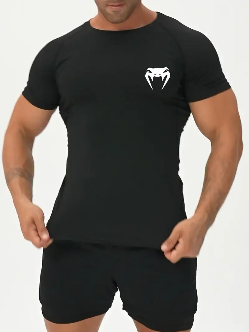 Men's Compression Shirts Fitness Snake Print Gym Shirts Quick Dry