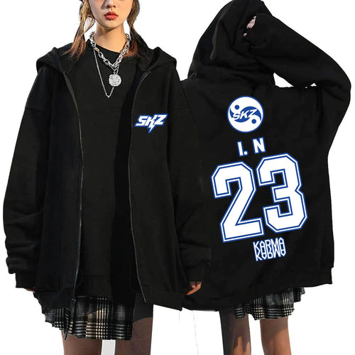 2025 Men's & Women's KPOP KARMA Print Zip-Up Hoodie Fashion Casual