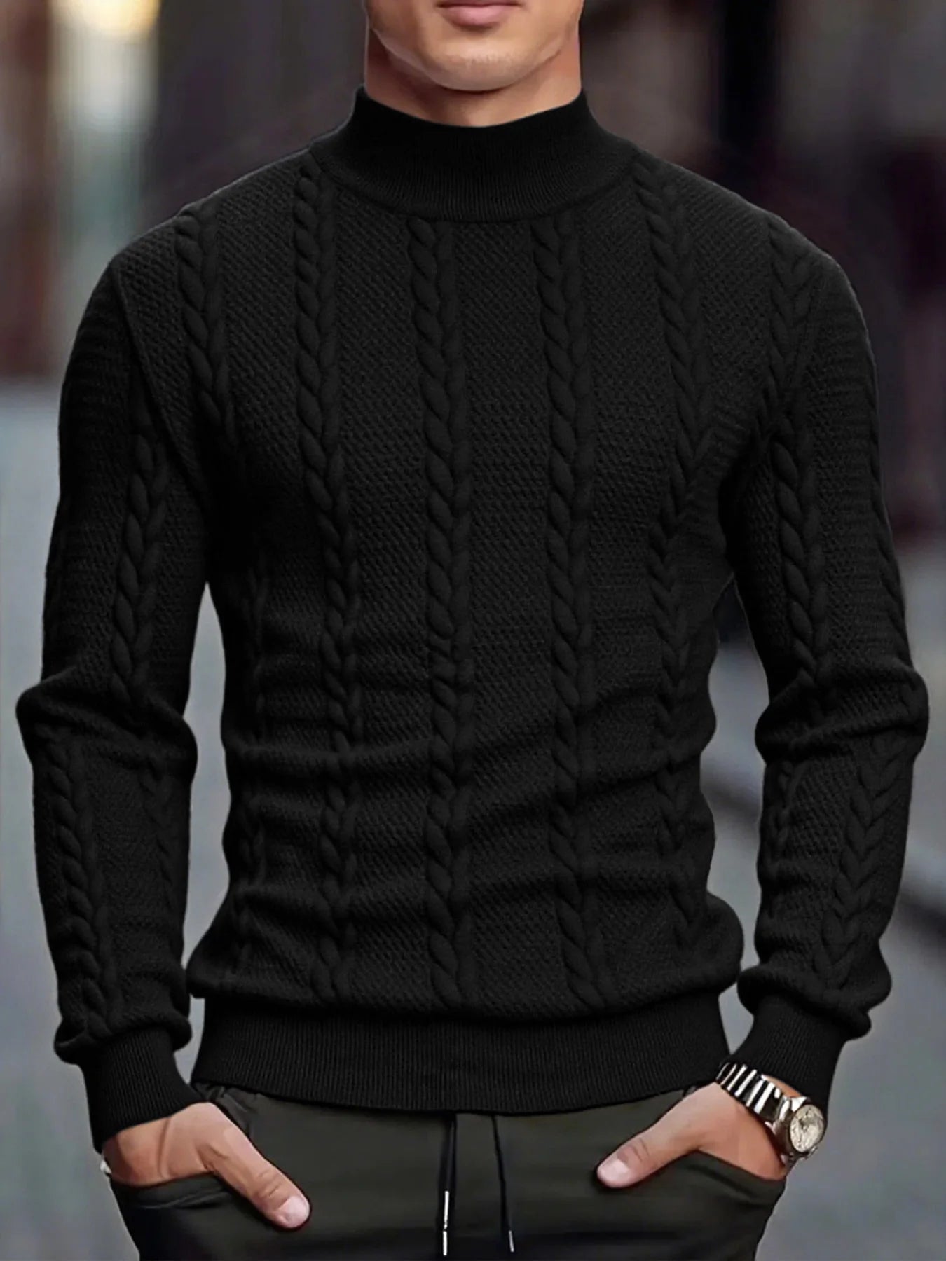 Men's Knitted High Collar Sweater Casual Vintage Twist Knitwear