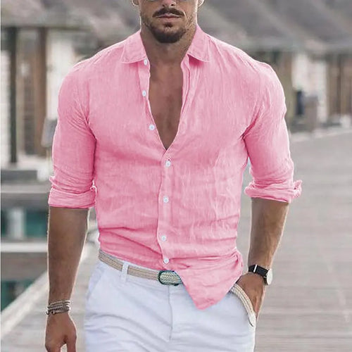 2023 New Men's Shirt Cotton linen Fashion Casual Polo Neck Beach Shirt