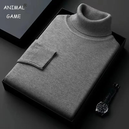New Mens Long Sleeve Knitted Sweaters Solid Color Turtleneck Coats
