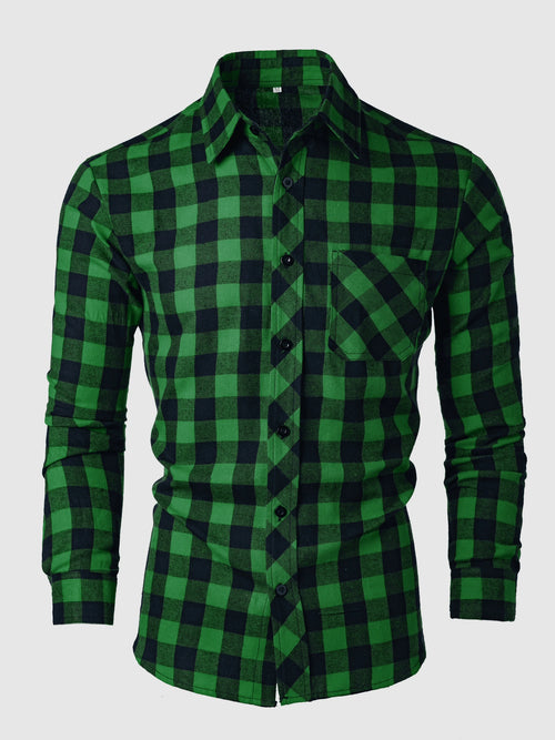 Men's Fashionable Casual Long-Sleeved Plaid Shirt, Spring and Autumn