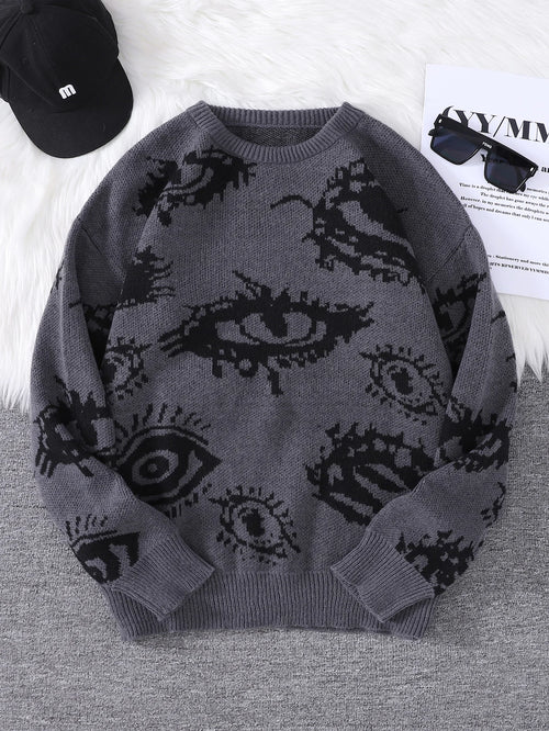 New Popular Autumn and Winter Abstract Eye Jacquard Pattern Pullover
