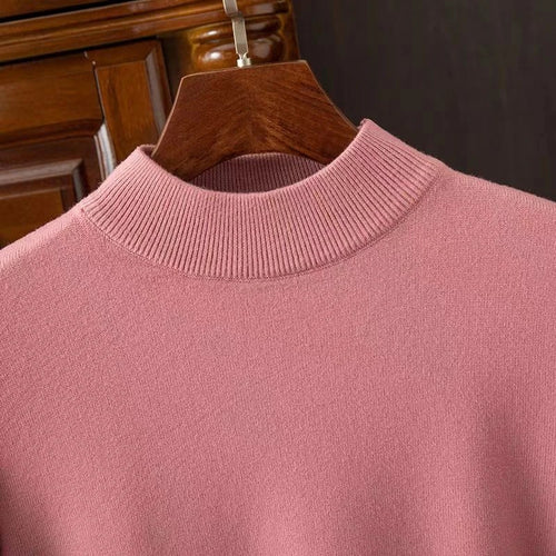 Autumn Mens Mock Turtleneck Knitwear Sweater Outdoor Half Neck Solid