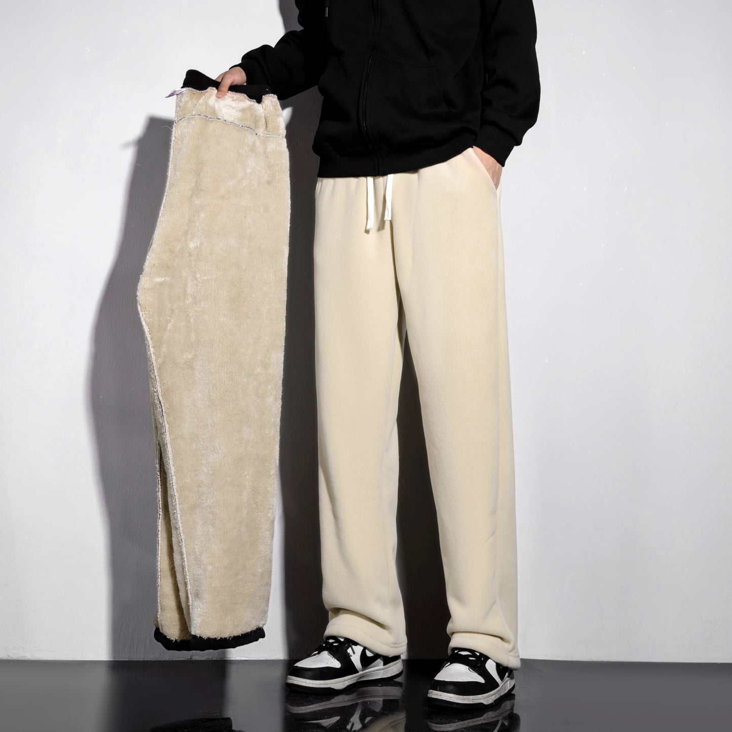 YJKVUR Unisex 2026 Winter New Oversize Pants Men Women Warm Fleece