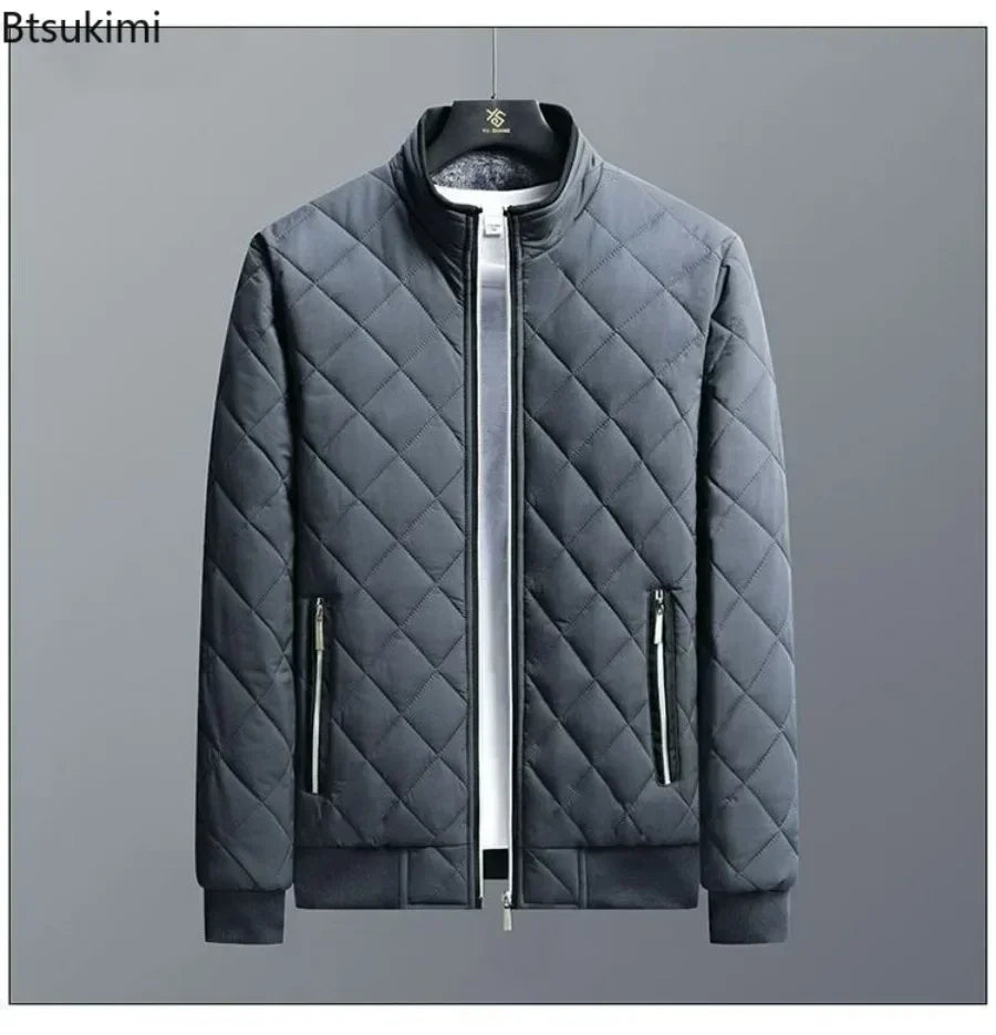 2024 Men's Thick Warm Bomber Jacket Coats Autumn Winter Fleece Lined