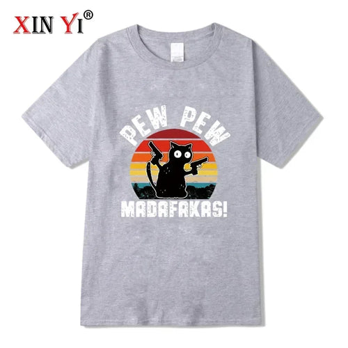 Summer Casual Men's High Quality T-shirt 100% Cotton Cool Funny Cat