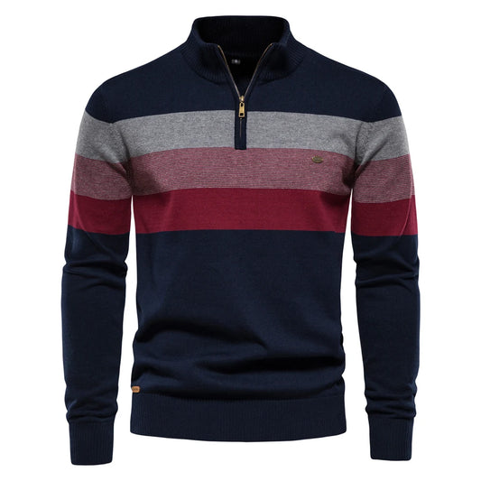 AIOPESON Men's Patchwork Pullover Sweater Cotton Casual Zipper Mock