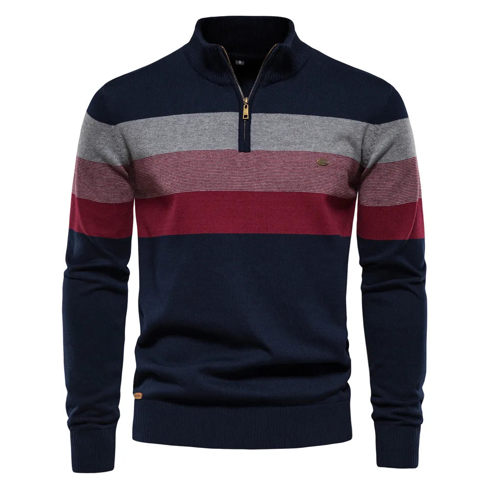 AIOPESON Men's Patchwork Pullover Sweater Cotton Casual Zipper Mock