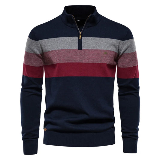AIOPESON Men's Patchwork Pullover Sweater Cotton Casual Zipper Mock