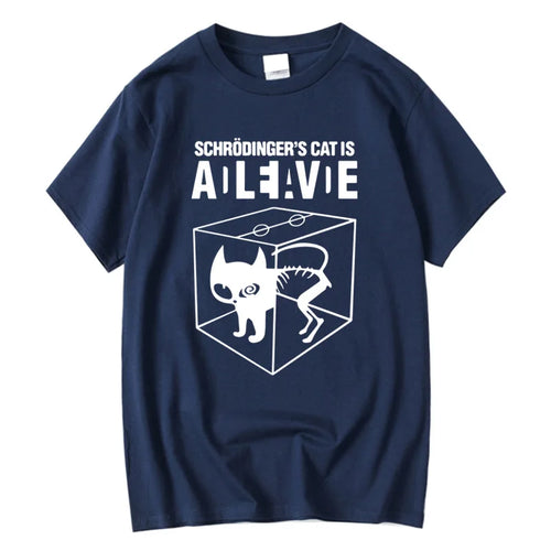 Men's T-shirt Top Quality Cotton Schrodinger's Cat Print Summer Short