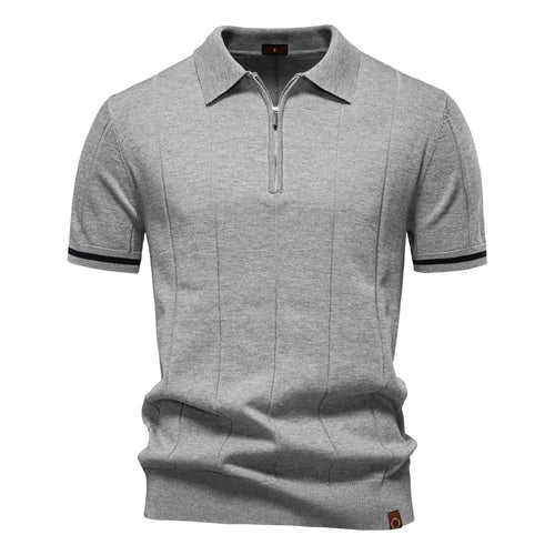 AIOPESON Men's Solid Color Sport Zipper Polo Shirt Athletic Social