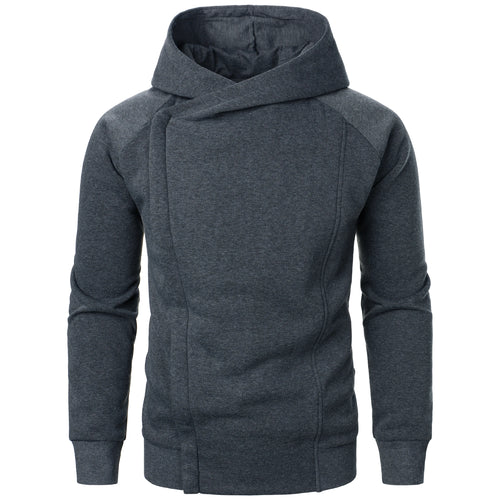 Autumn winter men's solid color hooded top Long sleeve side zipper