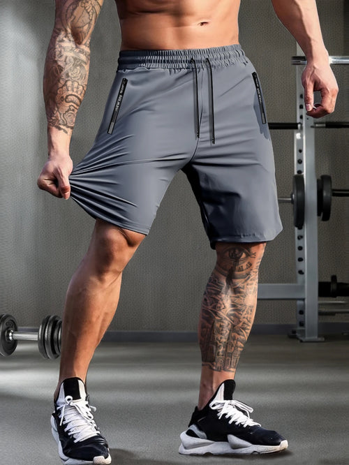 Men's solid color shorts, with zipper pockets, casual elastic