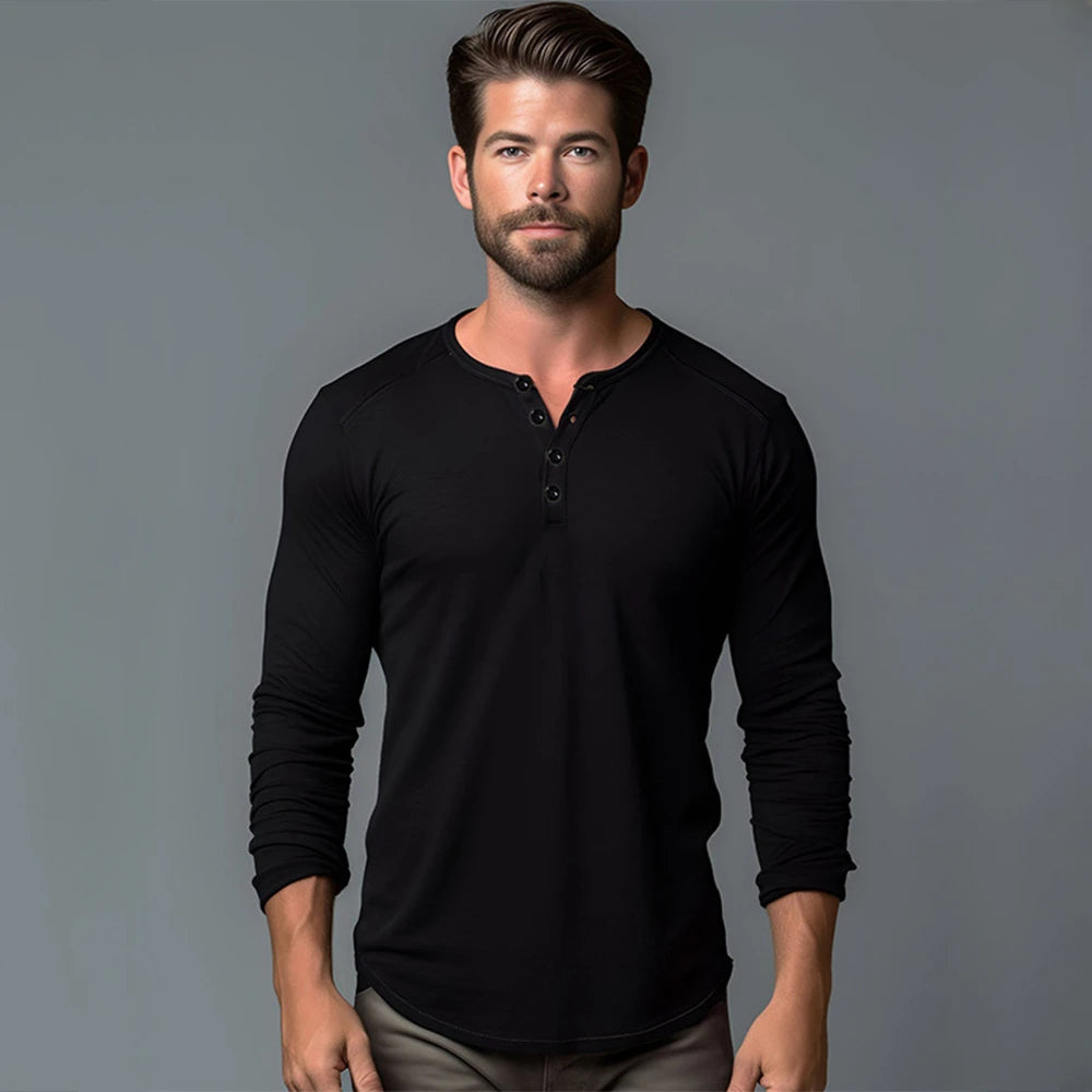 Men Long Sleeved T-shirt Cotton Slim Fit Bottoming Shirt Fitness Tops