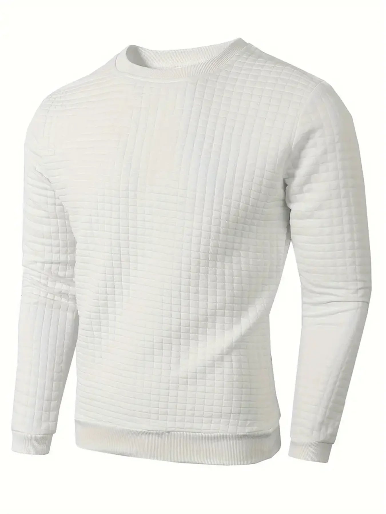 Autumn Men's Crew Neck Pullover Solid Color Casual Jacquard Check