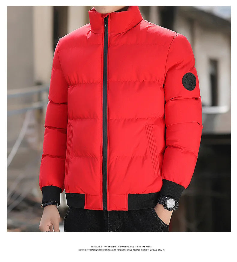 2025 Winter New Solid Color Zipper Down Jacket Thick Cotton Jacket Men