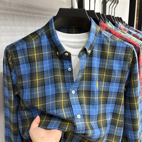 Luxury Brand Embroidery 100% Cotton Long Sleeved Shirt Men's New Shirt