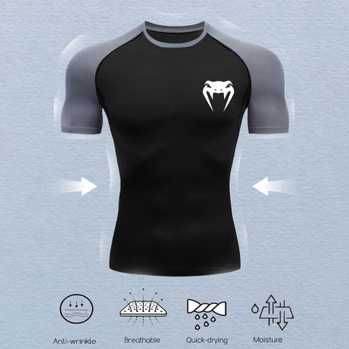 Men's Compression Shirts Fitness Snake Print Gym Shirts Quick Dry