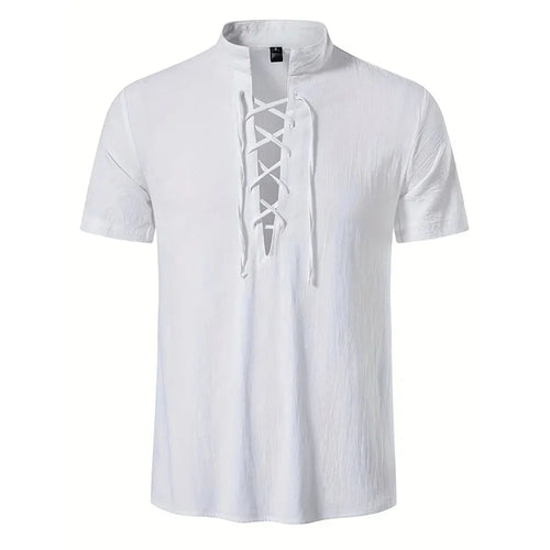 Men's Retro Shirt Short Sleeve Cotton Linen Lightweight Breathable